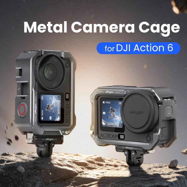 Para DJI OSMO Action 6 aMagisn, jaula metálica de liberación rápida, marco protector con tapa de lente de silicona., Action 6 Metal Cage