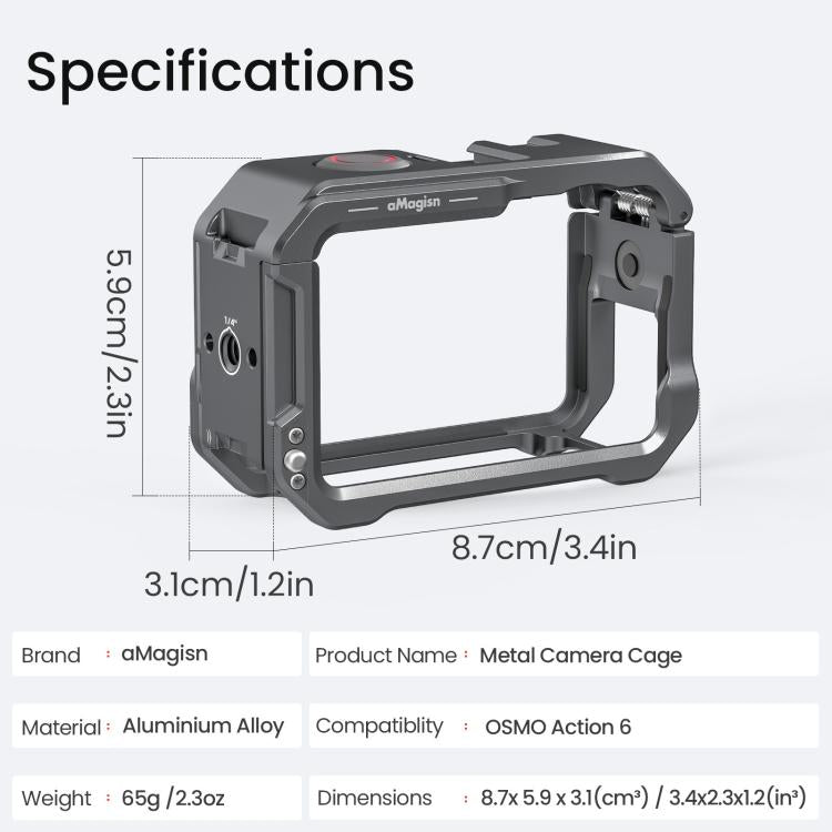 Para DJI OSMO Action 6 aMagisn, jaula metálica de liberación rápida, marco protector con tapa de lente de silicona., Action 6 Metal Cage