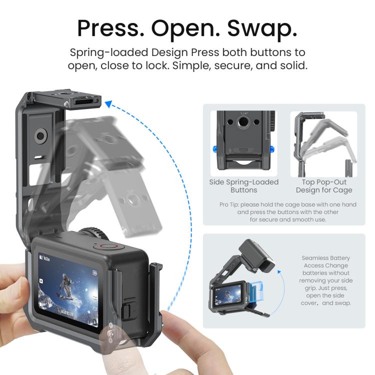 Para DJI OSMO Action 6 aMagisn, jaula metálica de liberación rápida, marco protector con tapa de lente de silicona., Action 6 Metal Cage