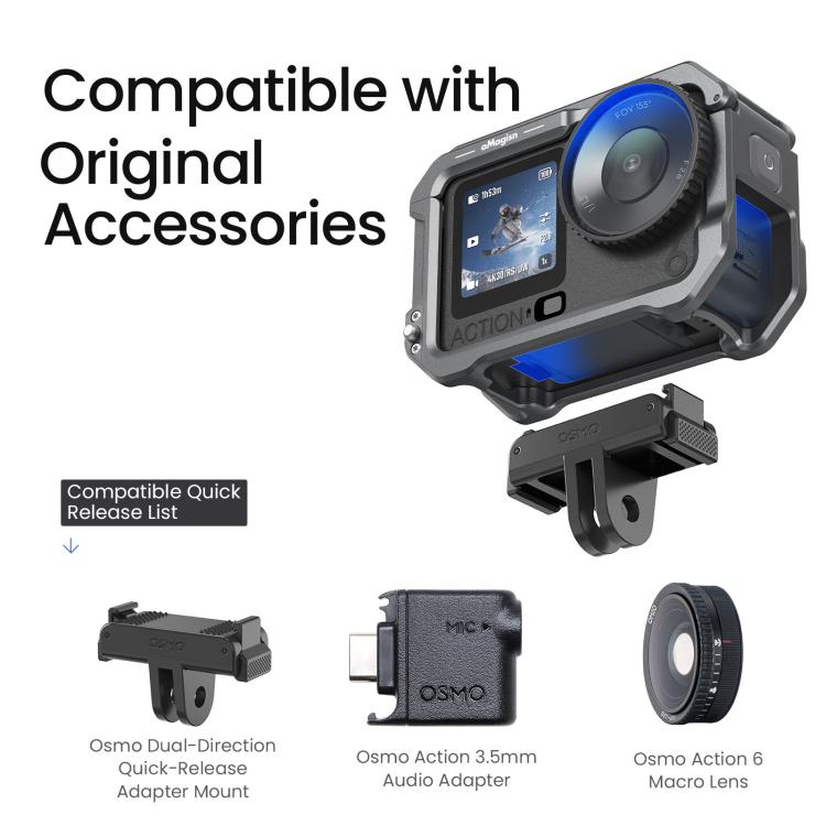 Para DJI OSMO Action 6 aMagisn, jaula metálica de liberación rápida, marco protector con tapa de lente de silicona., Action 6 Metal Cage