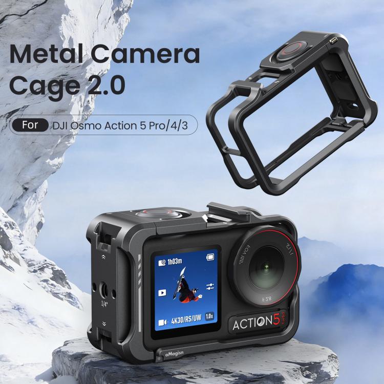 Para DJI OSMO Action 5 Pro /4/3, jaula metálica para cámara aMagisn 2.0 con marco protector de liberación rápida y tapa de lente de silicona., Action 5 Pro /4/3 Metal Cage