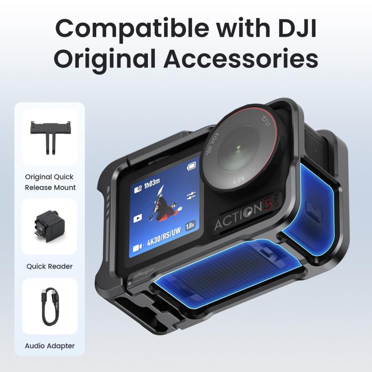 Para DJI OSMO Action 5 Pro /4/3, jaula metálica para cámara aMagisn 2.0 con marco protector de liberación rápida y tapa de lente de silicona., Action 5 Pro /4/3 Metal Cage