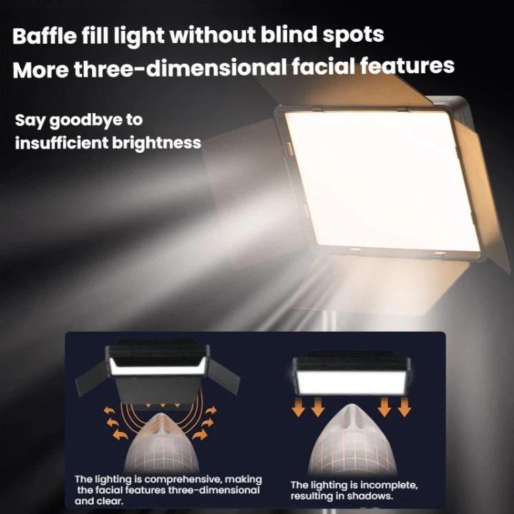 Panel LED cuadrado plano de 10 pulgadas, 2700K-6500K, con aletas de 4 hojas y trípode de 2,1 m para estudio de fotografía/vídeo., US Plug