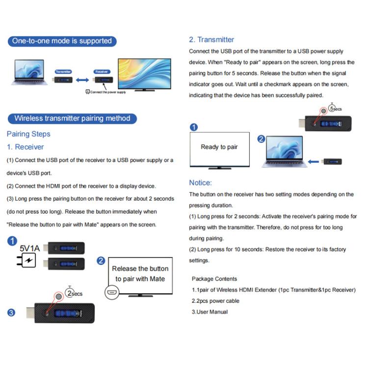 Transmisor HDMI inalámbrico 2 en 1, dispositivo de duplicación de pantalla de 60 m para portátiles y PC, extensor inalámbrico 1080P 60Hz
