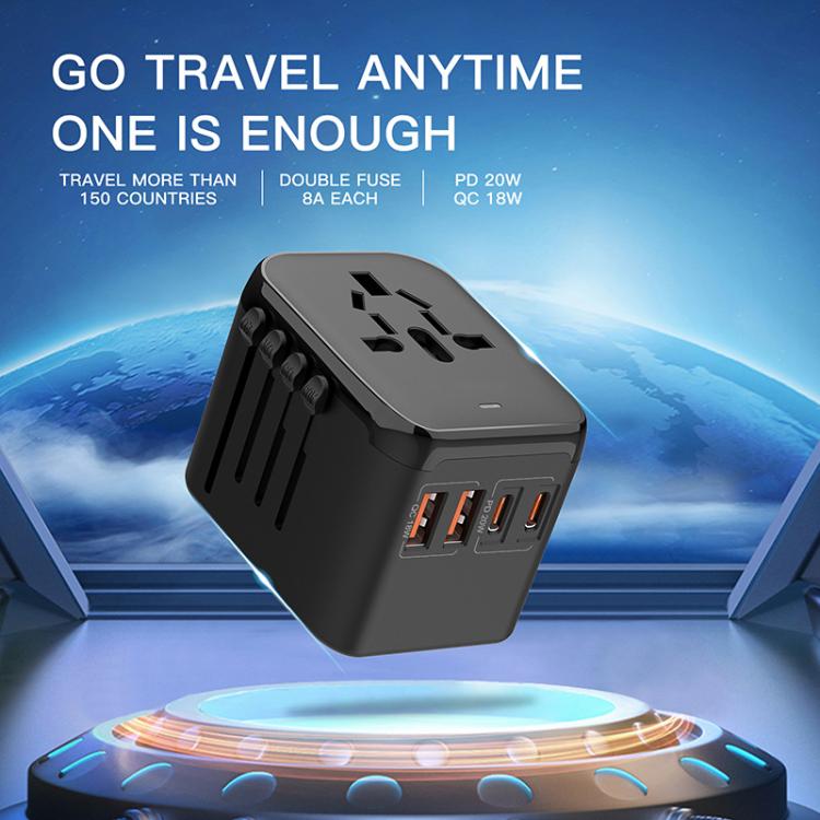 Cargador de viaje multifunción PD20W GaN, 2 USB + 2 Tipo-C, carga rápida universal, 212PQ