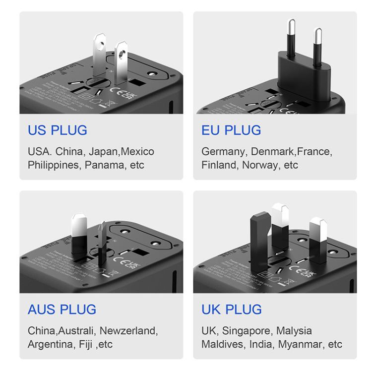Cargador de viaje multifunción PD20W GaN, 2 USB + 2 Tipo-C, carga rápida universal, 212PQ