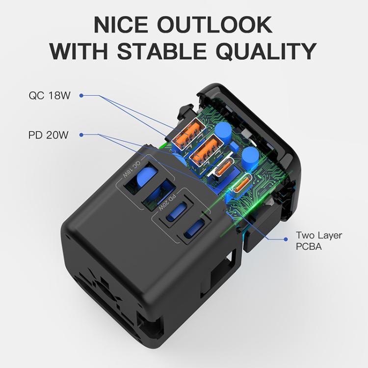 Cargador de viaje multifunción PD20W GaN, 2 USB + 2 Tipo-C, carga rápida universal, 212PQ