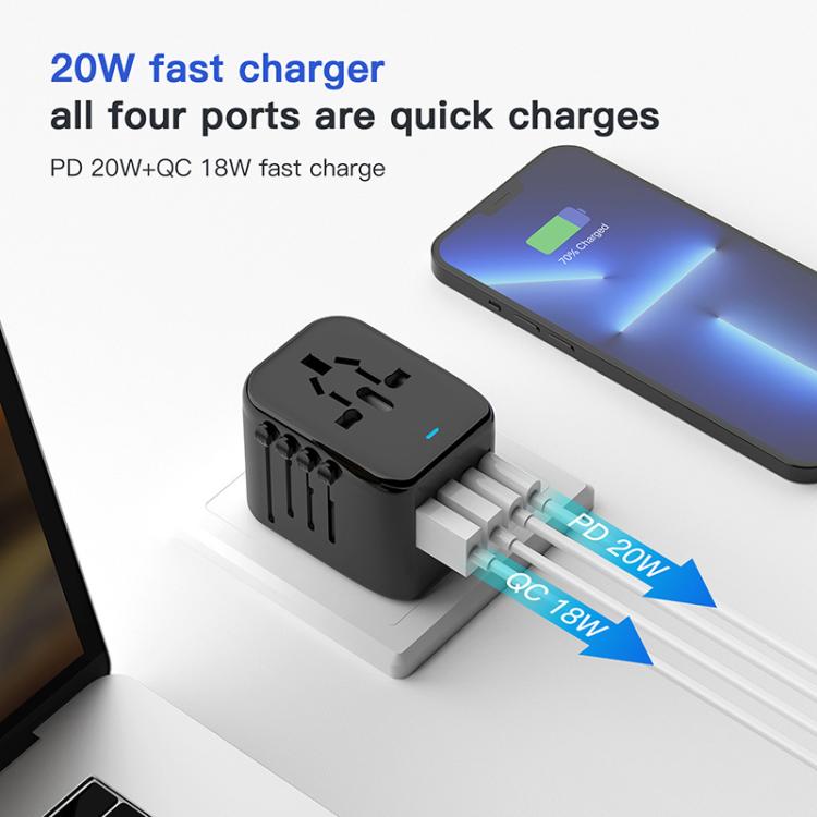 Cargador de viaje multifunción PD20W GaN, 2 USB + 2 Tipo-C, carga rápida universal, 212PQ