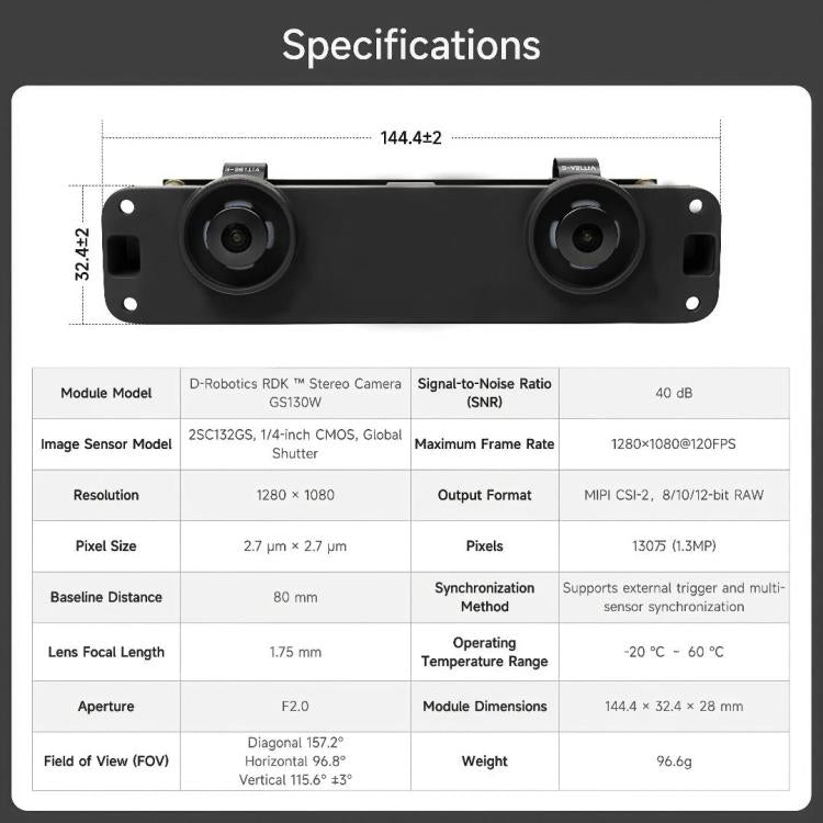 Cámara estéreo YAHBOOM D-Robotics RDK GS130W para sensores de color duales de 1,3 MP en RDK X5/S100 P, GS130W