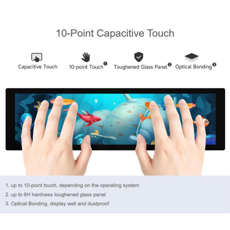 Pantalla táctil capacitiva DSI de 8,8 pulgadas, panel IPS, multitáctil de 10 puntos, compatible con ajuste de retroiluminación mediante software., Waveshare 33641