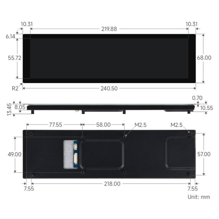 Pantalla táctil capacitiva DSI de 8,8 pulgadas, panel IPS, multitáctil de 10 puntos, compatible con ajuste de retroiluminación mediante software., Waveshare 33641