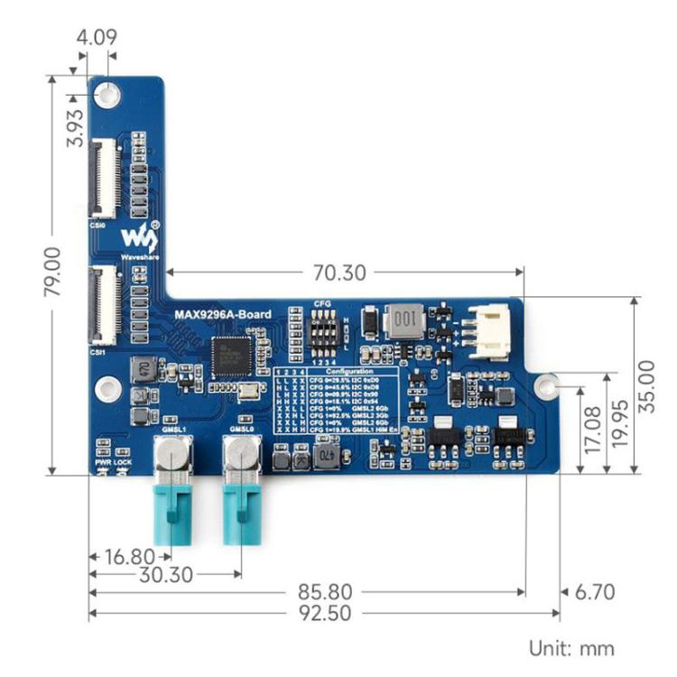 Placa adaptadora de cámara GMSL de 2 canales equipada con deserializador MAX9296A para transmisión serial de alta velocidad y baja latencia., Waveshare 33623