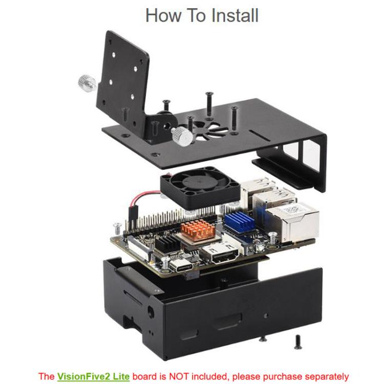 Para la carcasa de refrigeración de aleación de aluminio VisionFive2 Lite con ventilador y soporte para cámara, Waveshare 33490