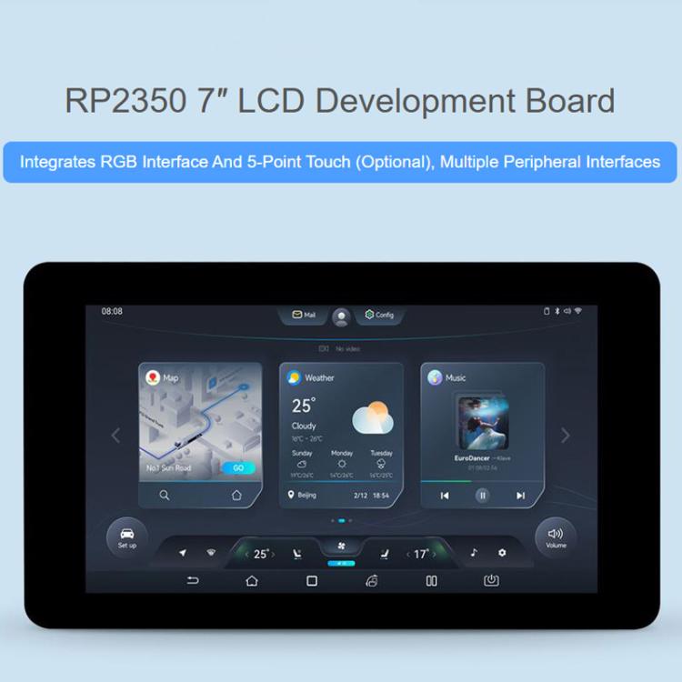 Placa de desarrollo LCD Waveshare RP2350 de 7 pulgadas, resolución de 800 x 480, 65.000 colores, compatible con arquitectura de doble núcleo y doble arquitectura., No Touch Control, With Touch Control