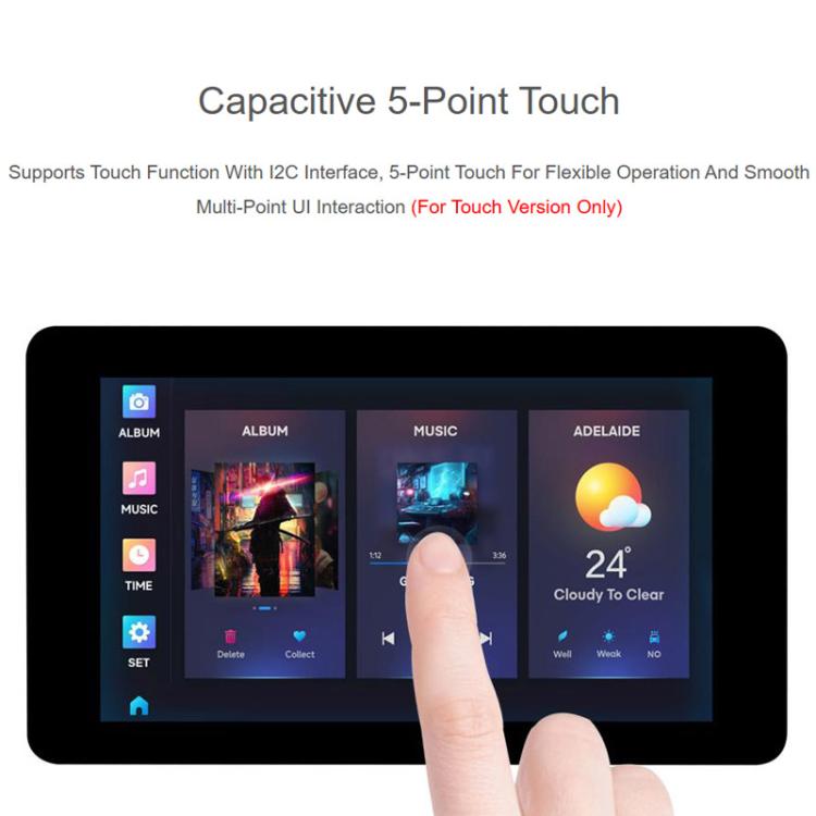 Placa de desarrollo LCD Waveshare RP2350 de 7 pulgadas, resolución de 800 x 480, 65.000 colores, compatible con arquitectura de doble núcleo y doble arquitectura., No Touch Control, With Touch Control