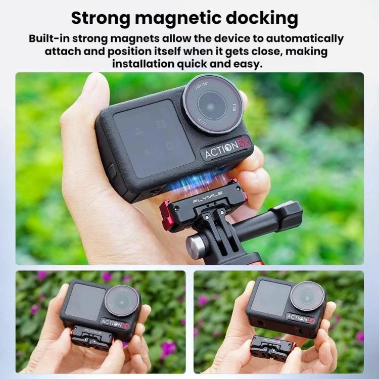 Base adaptadora magnética de liberación rápida Flymile para DJI Osmo 360 / Action 3 / 4 / 5 Pro, Aluminum Alloy