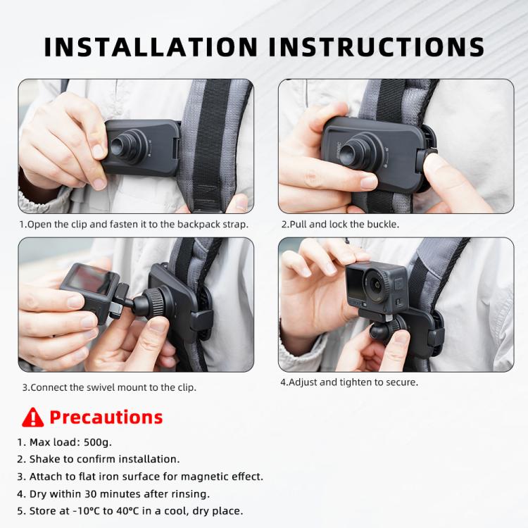 Correa de hombro magnética de liberación rápida para mochila con cámaras de acción BRDRC, For DJI Action 6 / Nano, For DJI Action 3 / 4 / 5Pro / Osmo 360, For Insta360 Ace Pro 1 / 2 / ACE / X5, For Gopro, 1/4 Interface