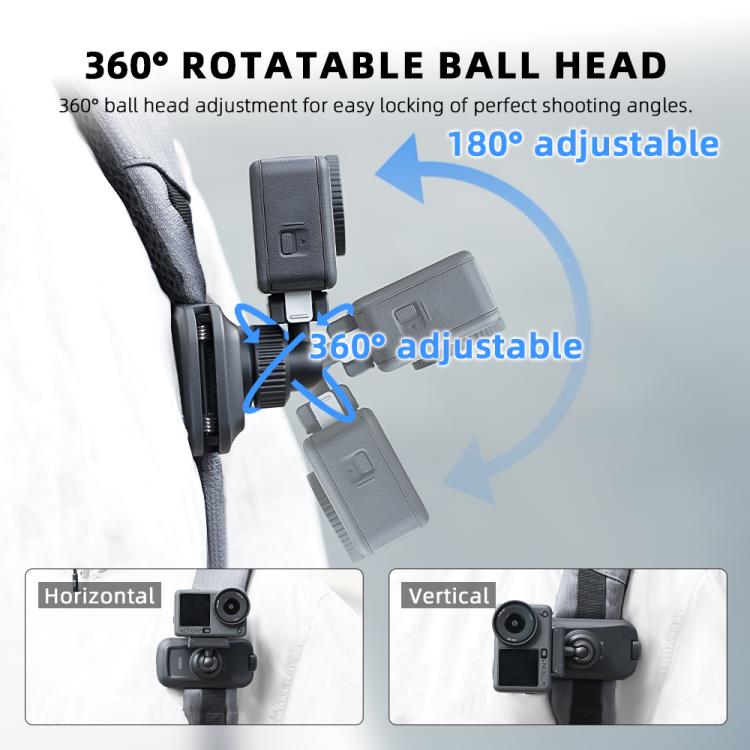 Correa de hombro magnética de liberación rápida para mochila con cámaras de acción BRDRC, For DJI Action 6 / Nano, For DJI Action 3 / 4 / 5Pro / Osmo 360, For Insta360 Ace Pro 1 / 2 / ACE / X5, For Gopro, 1/4 Interface