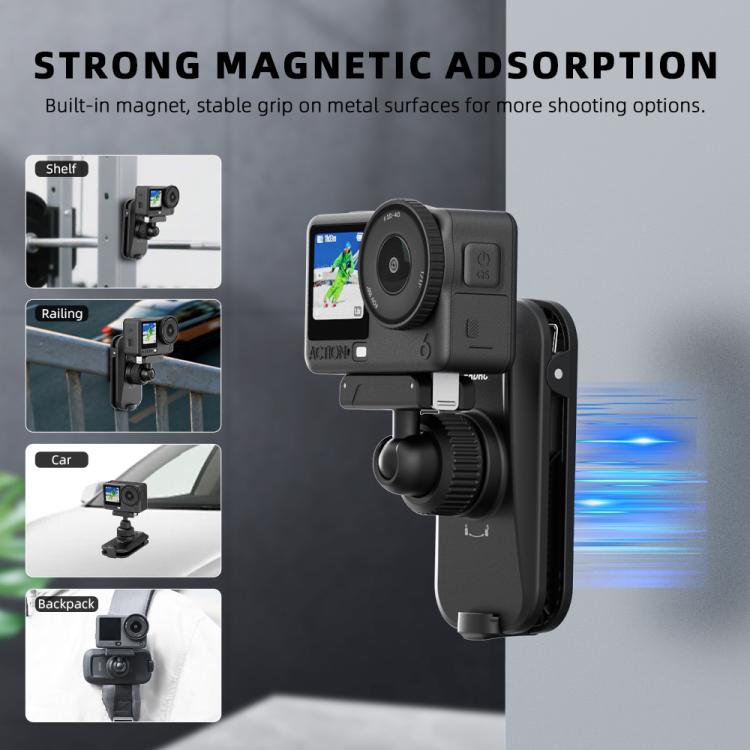 Correa de hombro magnética de liberación rápida para mochila con cámaras de acción BRDRC, For DJI Action 6 / Nano, For DJI Action 3 / 4 / 5Pro / Osmo 360, For Insta360 Ace Pro 1 / 2 / ACE / X5, For Gopro, 1/4 Interface