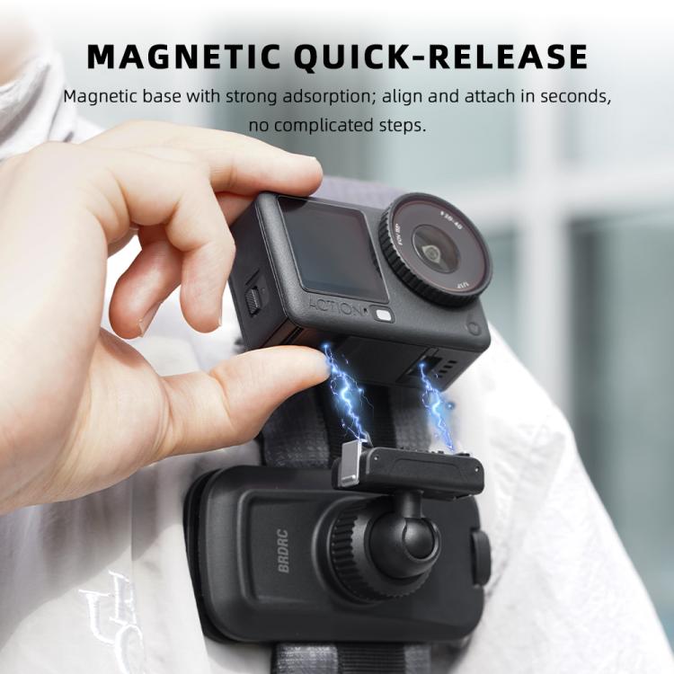 Correa de hombro magnética de liberación rápida para mochila con cámaras de acción BRDRC, For DJI Action 6 / Nano, For DJI Action 3 / 4 / 5Pro / Osmo 360, For Insta360 Ace Pro 1 / 2 / ACE / X5, For Gopro, 1/4 Interface