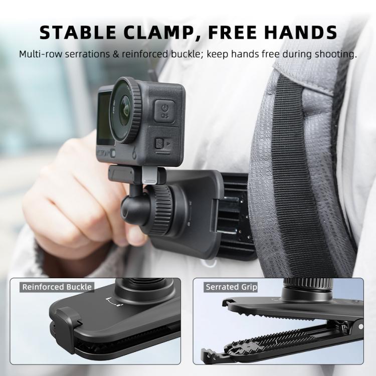 Correa de hombro magnética de liberación rápida para mochila con cámaras de acción BRDRC, For DJI Action 6 / Nano, For DJI Action 3 / 4 / 5Pro / Osmo 360, For Insta360 Ace Pro 1 / 2 / ACE / X5, For Gopro, 1/4 Interface