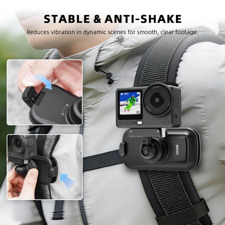Correa de hombro magnética de liberación rápida para mochila con cámaras de acción BRDRC, For DJI Action 6 / Nano, For DJI Action 3 / 4 / 5Pro / Osmo 360, For Insta360 Ace Pro 1 / 2 / ACE / X5, For Gopro, 1/4 Interface