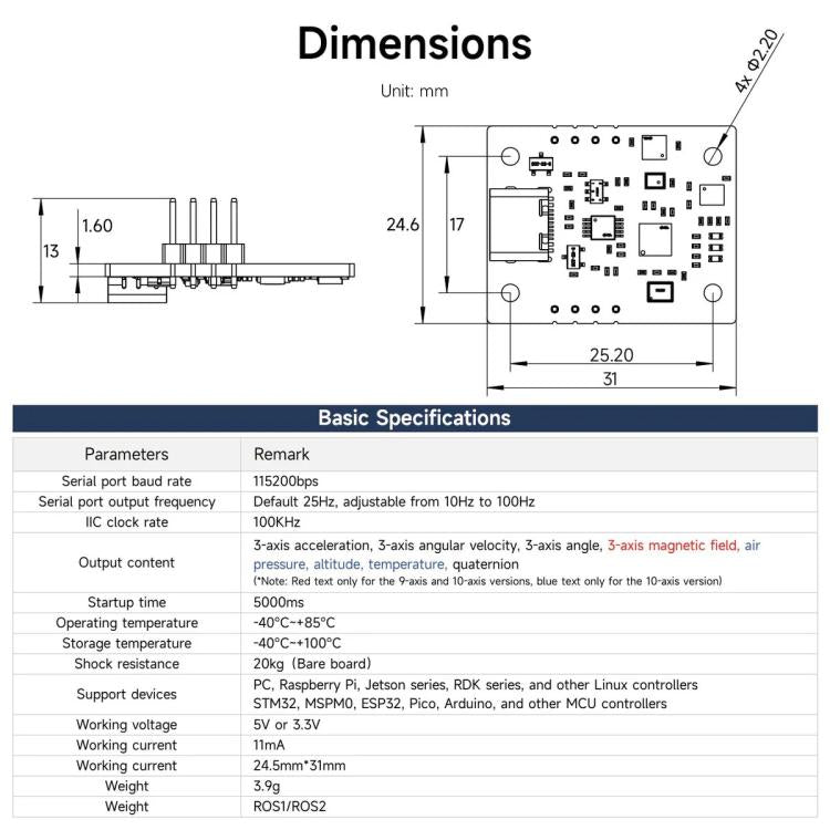 Módulo sensor IMU AHRS compatible con ROS1 y ROS2 para Jetson Raspberry Pi, YAHBOOM 6-axis, YAHBOOM 9-axis, YAHBOOM 10-axis