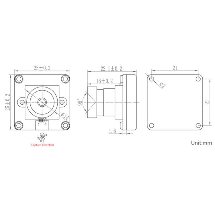 La cámara USB OV2735 de 2 MP admite puerto USB 2.0 tipo C y conector SH1.0 de 4 pines., 33122