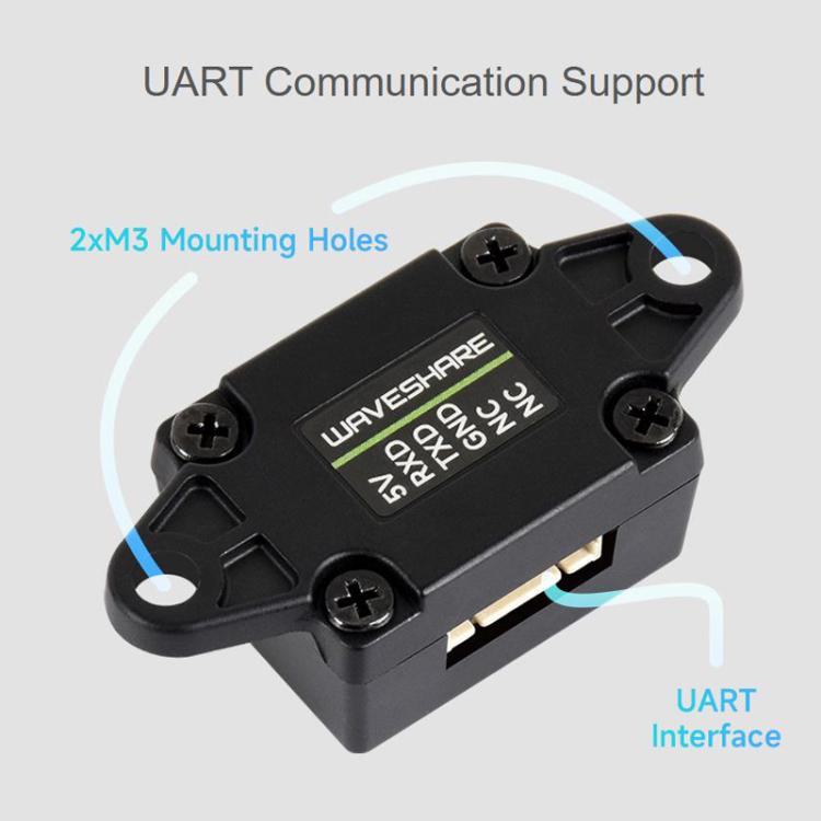 Sensor de distancia láser TOF WAVESHARE, basado en un sensor láser de punto único D-TOF, compatible con comunicación UART.