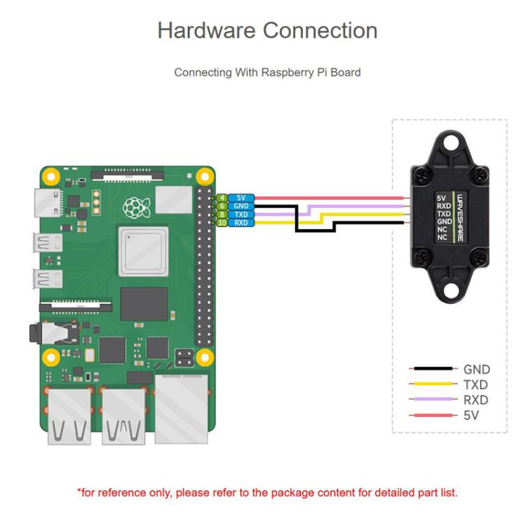 Sensor de distancia láser TOF WAVESHARE, basado en un sensor láser de punto único D-TOF, compatible con comunicación UART.