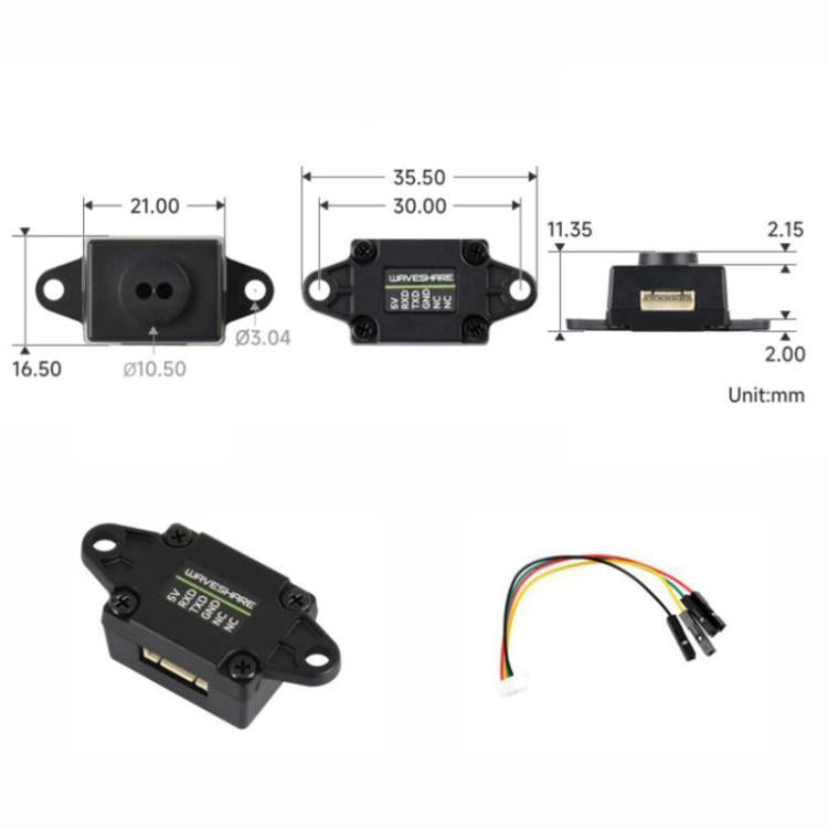 Sensor de distancia láser TOF WAVESHARE, basado en un sensor láser de punto único D-TOF, compatible con comunicación UART.