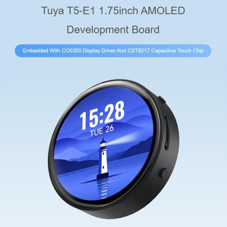 Waveshare Tuya T5-E1 Placa de desarrollo redonda AMOLED de 1,75 pulgadas Interfaz QSPI Modelos grandes de IA, Standard, GPS