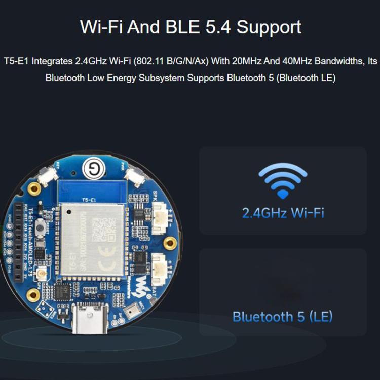 Waveshare Tuya T5-E1 Placa de desarrollo redonda AMOLED de 1,75 pulgadas Interfaz QSPI Modelos grandes de IA, Standard, GPS