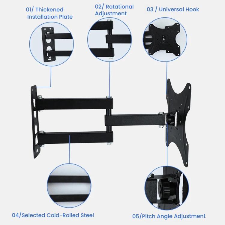 Soporte de pared articulado para TV con brazo amplio giratorio, extensible e inclinable para televisores y monitores de 14 a 55 pulgadas., 117B, 117B-2