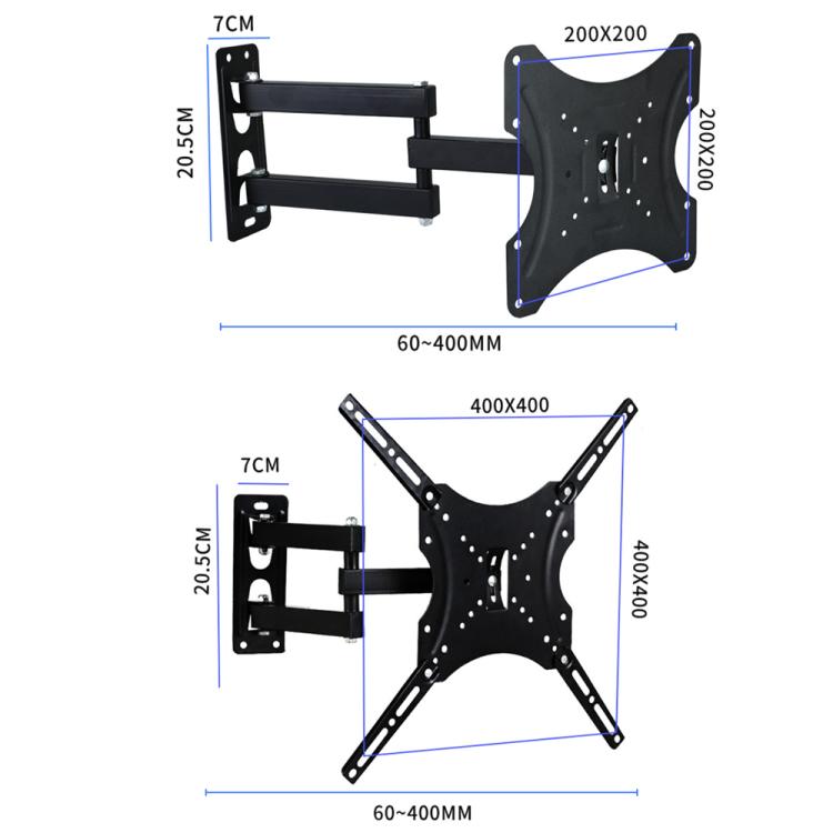 Soporte de pared articulado para TV con brazo amplio giratorio, extensible e inclinable para televisores y monitores de 14 a 55 pulgadas., 117B, 117B-2