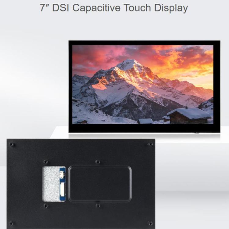 Pantalla táctil capacitiva DSI de 7 pulgadas, 1024 x 600 píxeles, panel IPS, táctil de 5 puntos. Admite ajuste de retroiluminación mediante software., 33259