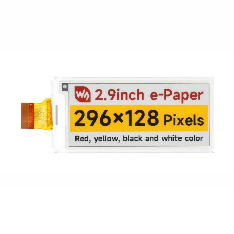 Pantalla de tinta electrónica WAVESHARE de 2,9 pulgadas, 296x128 píxeles, rojo/amarillo/negro/blanco, interfaz SPI., Raw Display, With Driver Board