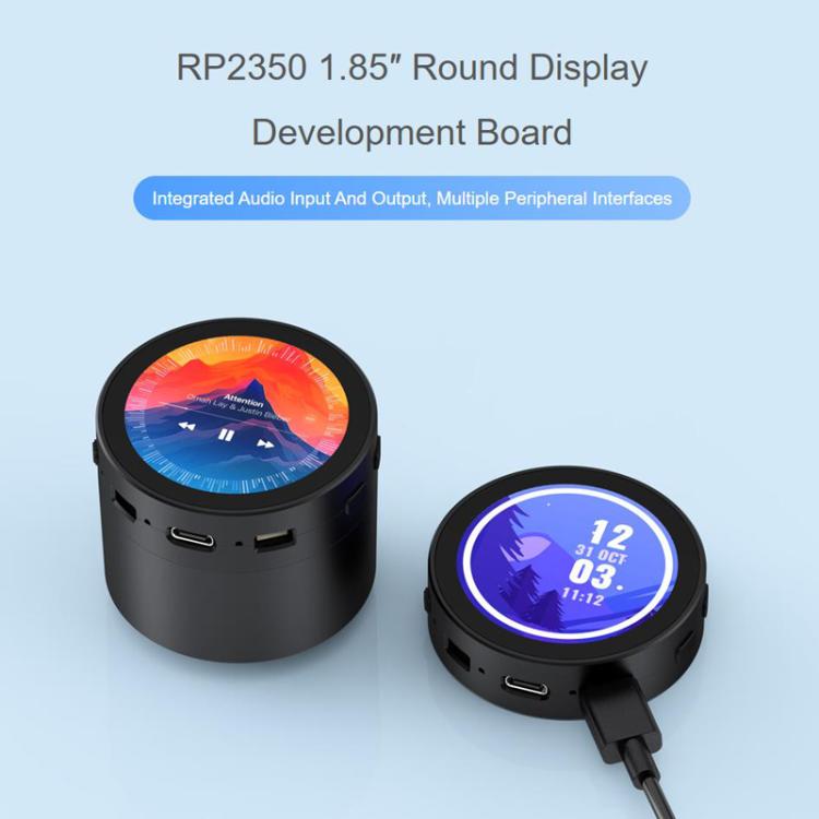 Placa de desarrollo LCD redonda RP2350 de 1,85 pulgadas, 360 × 360, 65.000 colores, diseño de doble núcleo y doble arquitectura., Standard, With Speaker No Battery