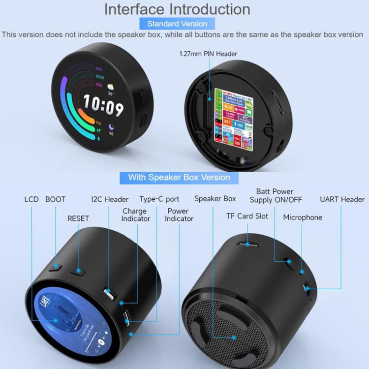 Placa de desarrollo LCD redonda RP2350 de 1,85 pulgadas, 360 × 360, 65.000 colores, diseño de doble núcleo y doble arquitectura., Standard, With Speaker No Battery