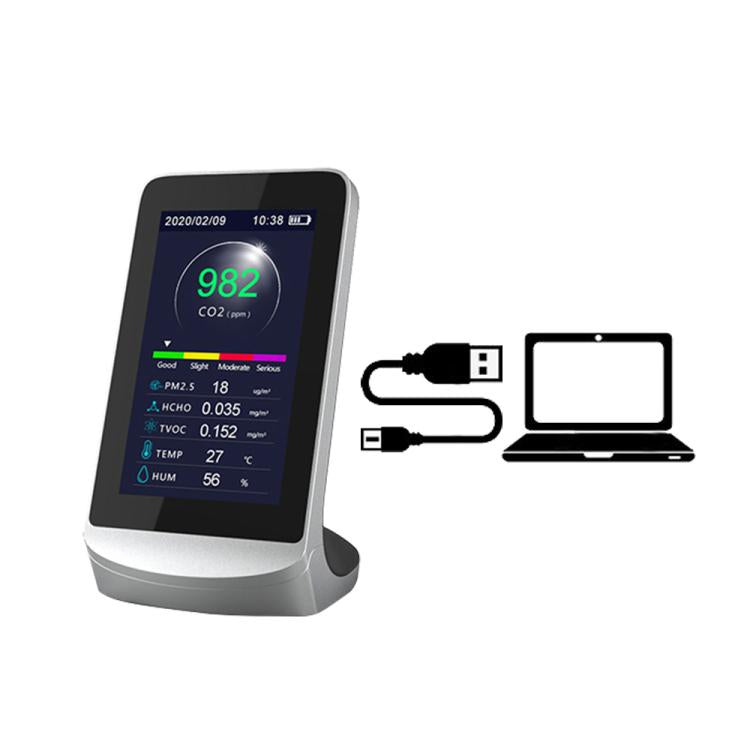 Monitor de calidad del aire 10 en 1 con exportación de datos a PC. Detector de CO2, PM2.5, PM10, HCHO, TVOC, temperatura y humedad., DM72B