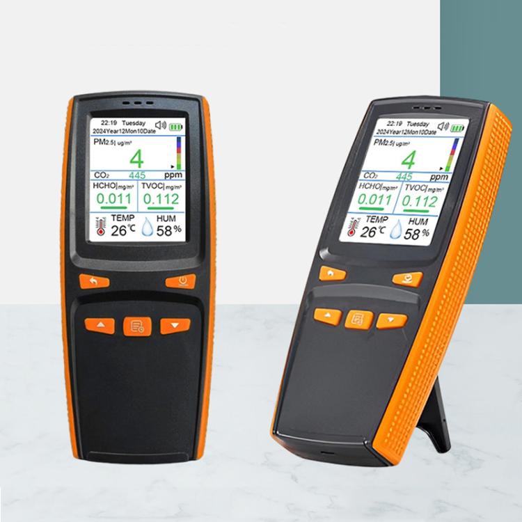 Monitor de calidad del aire portátil 10 en 1 con exportación de datos a PC. Detector de CO2, PM2.5, PM10, HCHO, TVOC, AQI, temperatura y humedad., DM509