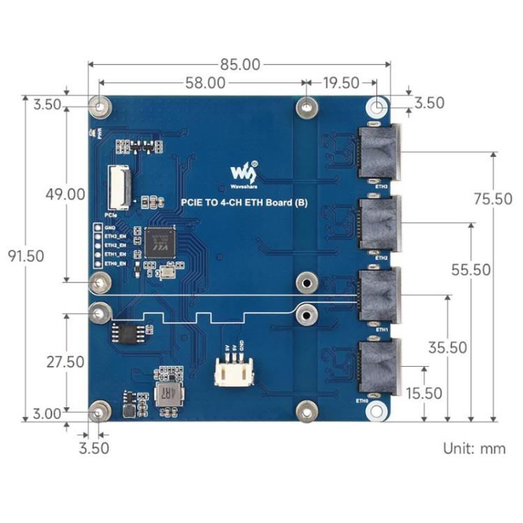 Placa adaptadora Waveshare PCIe a puerto ETH de 4 canales, compatible con Raspberry Pi OS, sin necesidad de controladores, Plug and Play., Gigabit ETH, 2.5G ETH