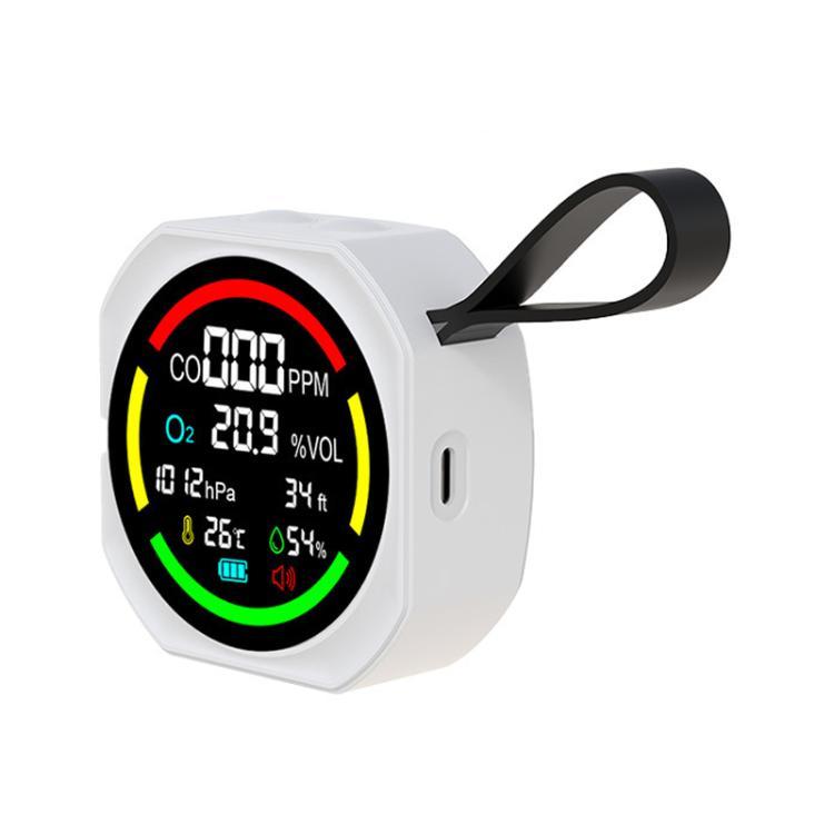 Monitor ambiental portátil multigás y medidor de calidad del aire recargable, 6 In 1 CO/O2/BP/ALT/T/H, 3 In 1 CO/ Temp/Humidity