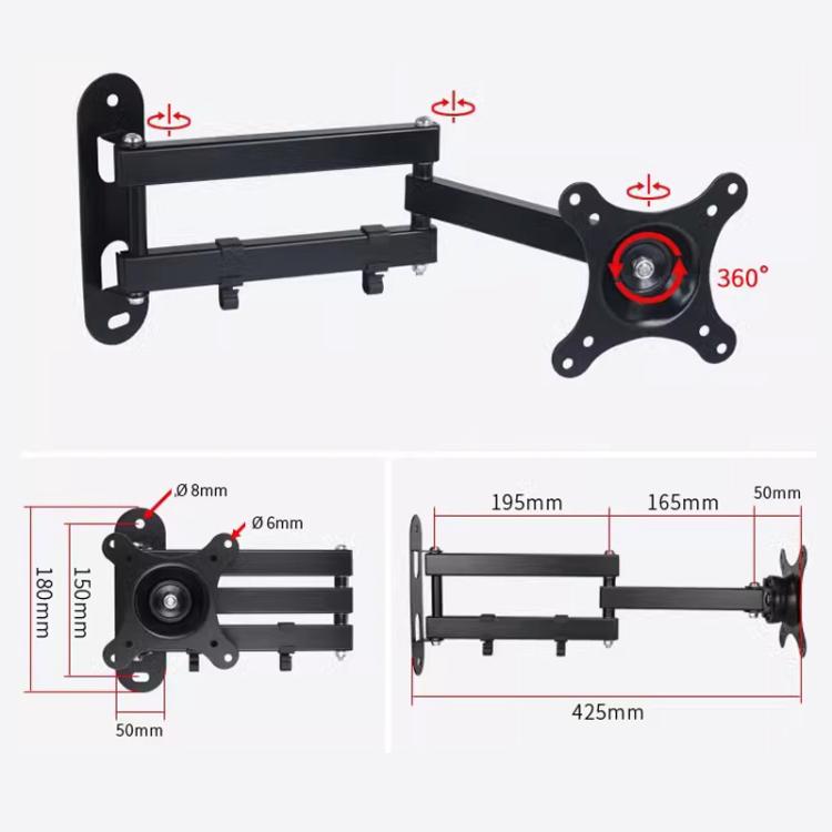 Soporte de pared telescópico giratorio para monitor, compatible con pantallas LCD de TV de 10 a 24 pulgadas., 116B