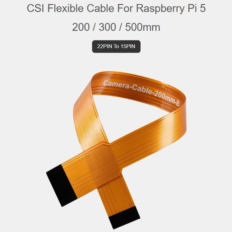 Cable flexible Waveshare FPC CSI para Raspberry Pi 5, de 22 pines a 15 pines, apto para cámaras CSI., 200mm, 300mm, 500mm