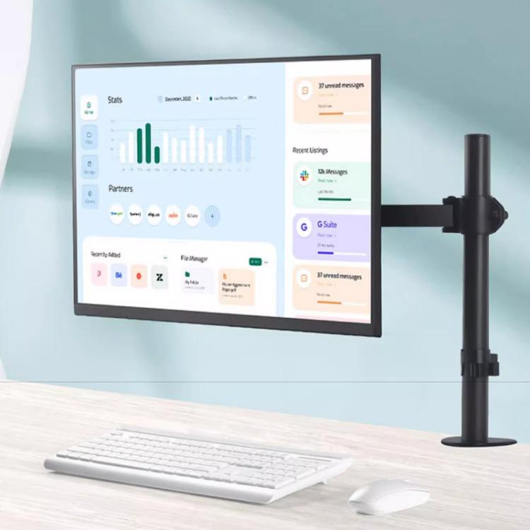 Soporte de escritorio con abrazadera para monitor, brazo telescópico y poste ajustable en altura de 40 cm para pantallas de ordenador., Pole Mount