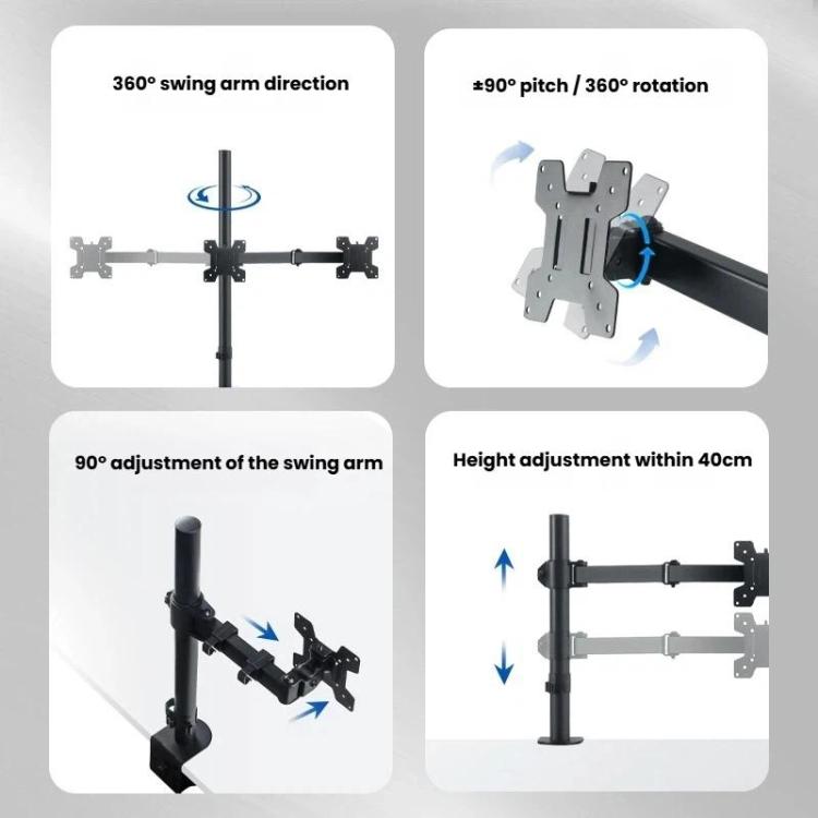 Soporte de escritorio con abrazadera para monitor, brazo telescópico y poste ajustable en altura de 40 cm para pantallas de ordenador., Pole Mount
