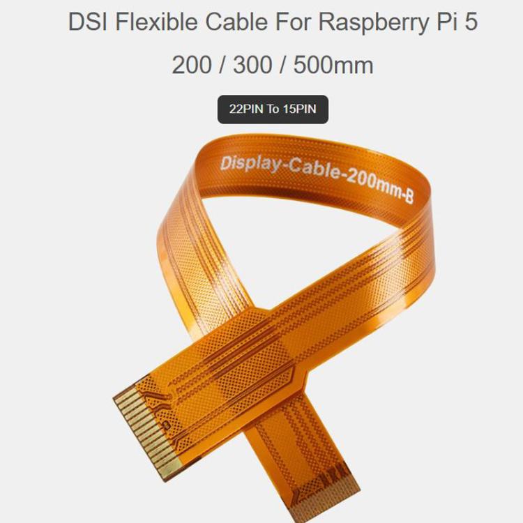 Cable flexible Waveshare FPC para Raspberry Pi 5 DSI, de 22 pines a 15 pines, para pantallas DSI., 200mm, 300mm, 500mm