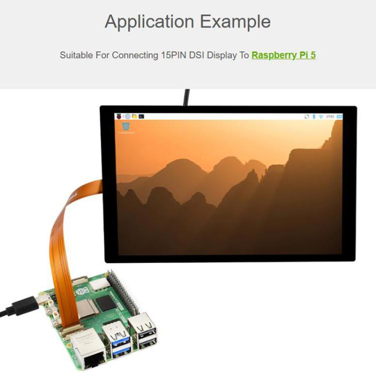Cable flexible Waveshare FPC para Raspberry Pi 5 DSI, de 22 pines a 15 pines, para pantallas DSI., 200mm, 300mm, 500mm
