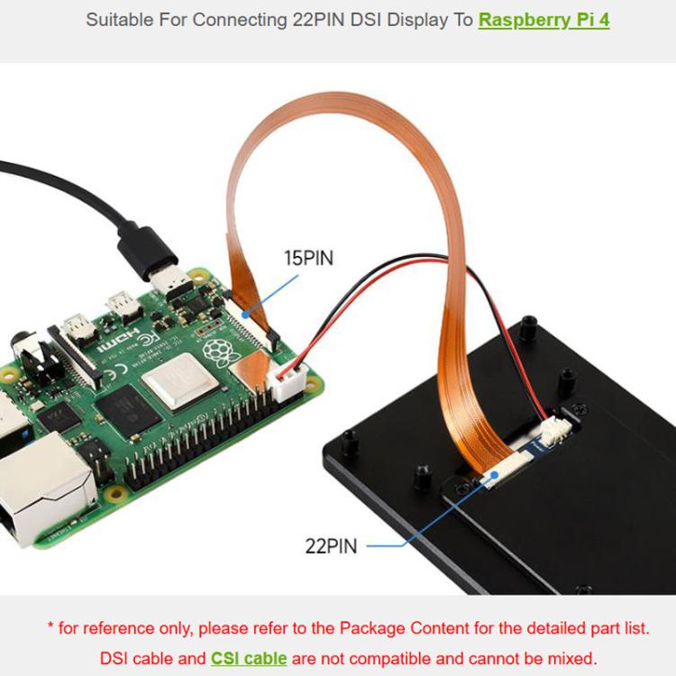 Cable flexible Waveshare FPC para Raspberry Pi 5 DSI, de 22 pines a 15 pines, para pantallas DSI., 200mm, 300mm, 500mm